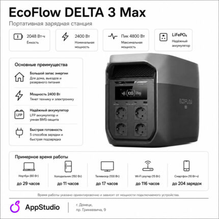 Портативная Зарядная Станция EcoFlow DELTA 3 Max 2048 Вт·ч, 2400 Вт (пик 4800 Вт)
