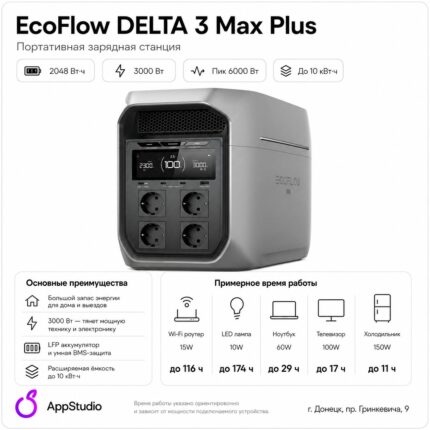 Портативная Зарядная Станция EcoFlow DELTA 3 Max Plus 2048 Вт·ч, 3000 Вт (пик 6000 Вт)